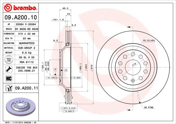 Brembo 09.A200.10 - Disque de frein cwaw.fr