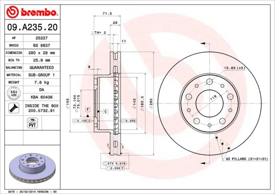 Brembo 09.A235.20 - Disque de frein cwaw.fr