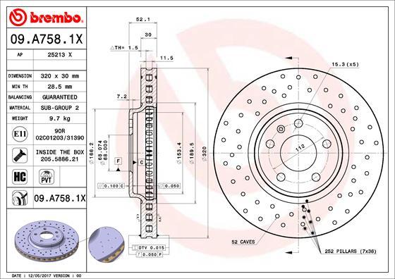 Brembo 09.A758.1X - Disque de frein cwaw.fr