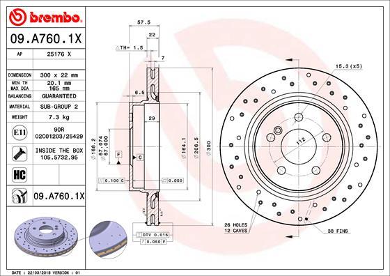 Brembo 09.A760.1X - Disque de frein cwaw.fr