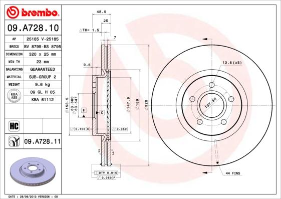 Brembo 09.A728.10 - Disque de frein cwaw.fr