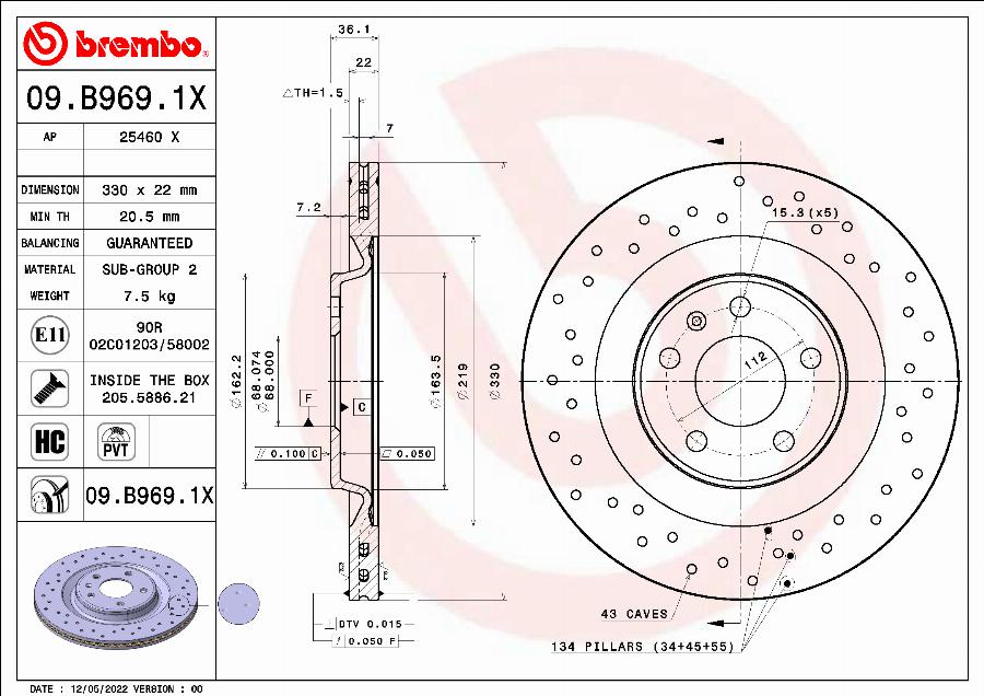 Brembo 09.B969.1X - Disque de frein cwaw.fr