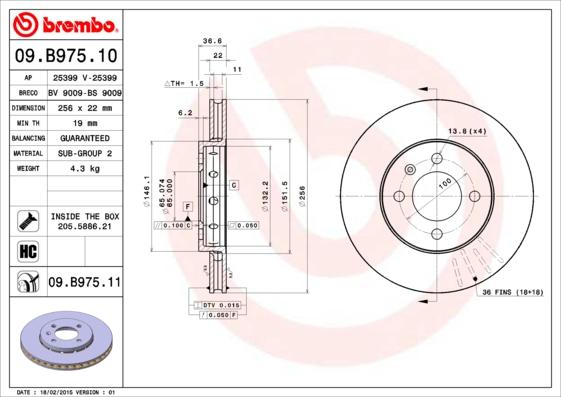 Brembo 09.B975.10 - Disque de frein cwaw.fr