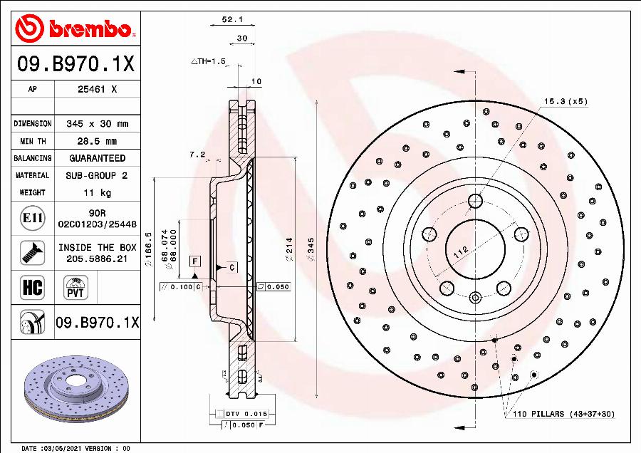 Brembo 09.B970.1X - Disque de frein cwaw.fr