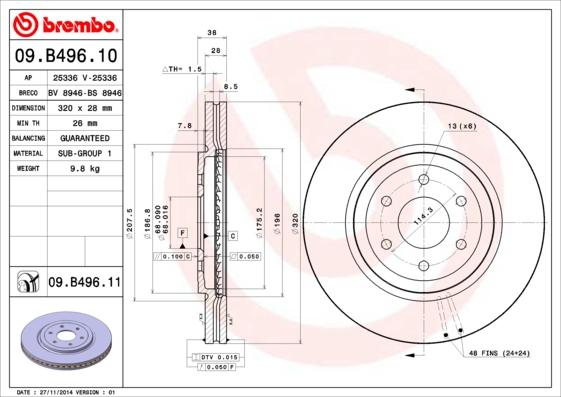 Brembo 09.B496.10 - Disque de frein cwaw.fr