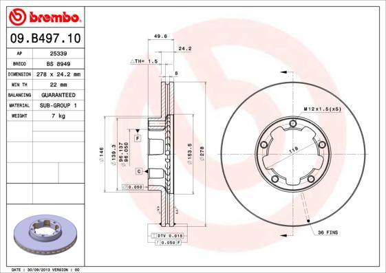 Brembo 09.B497.10 - Disque de frein cwaw.fr