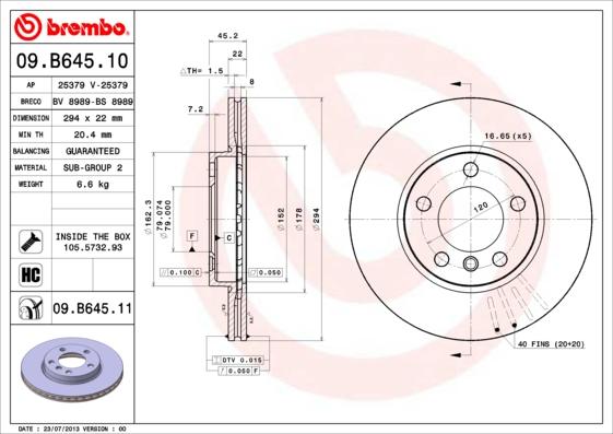 Brembo 09.B645.10 - Disque de frein cwaw.fr