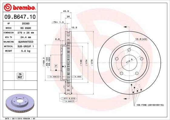 Brembo 09.B647.10 - Disque de frein cwaw.fr