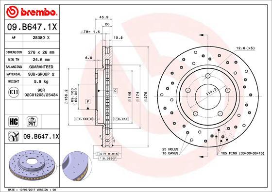 Brembo 09.B647.1X - Disque de frein cwaw.fr