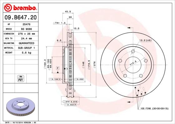 Brembo 09.B647.21 - Disque de frein cwaw.fr