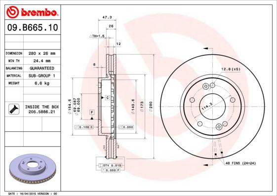 Brembo 09.B665.10 - Disque de frein cwaw.fr