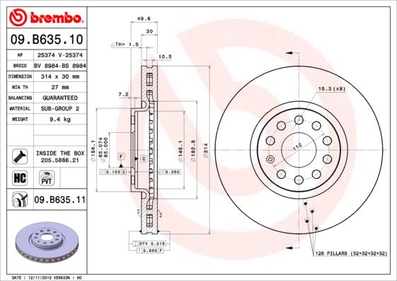 Brembo 09.B635.10 - Disque de frein cwaw.fr