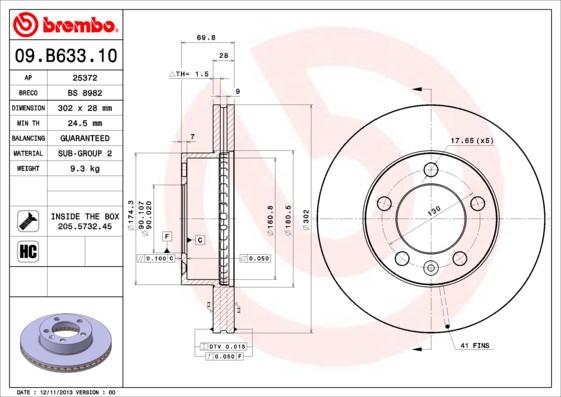 Brembo 09.B633.10 - Disque de frein cwaw.fr