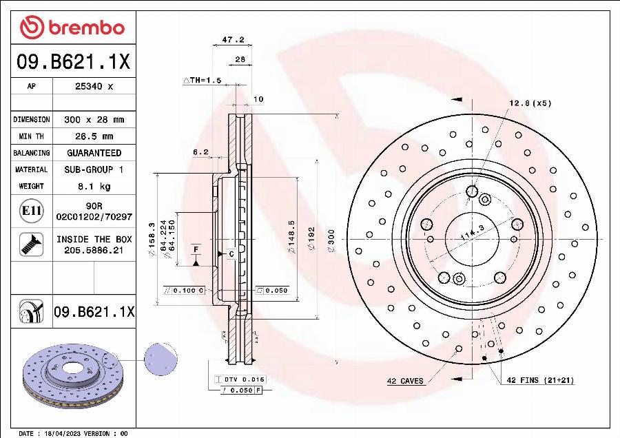 Brembo 09.B621.1X - Disque de frein cwaw.fr