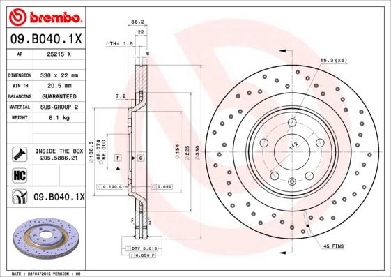 Brembo 09.B040.1X - Disque de frein cwaw.fr