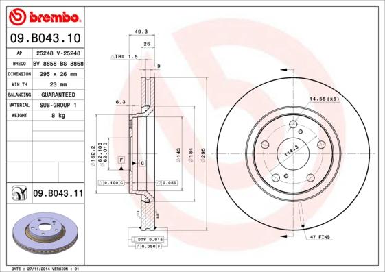 Brembo 09.B043.10 - Disque de frein cwaw.fr