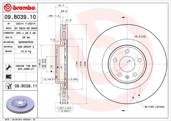 Brembo 09.B039.10 - Disque de frein cwaw.fr