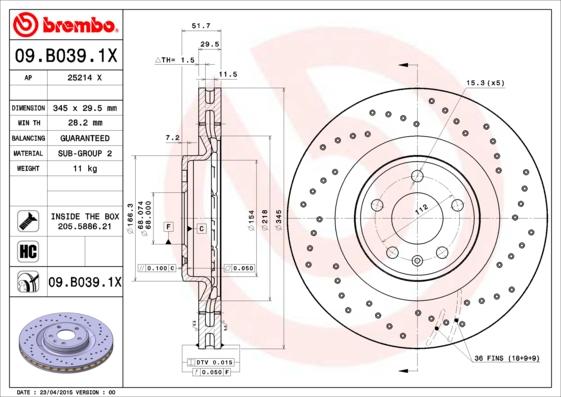 Brembo 09.B039.1X - Disque de frein cwaw.fr