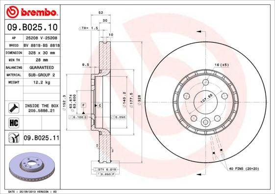 Brembo 09.B025.10 - Disque de frein cwaw.fr