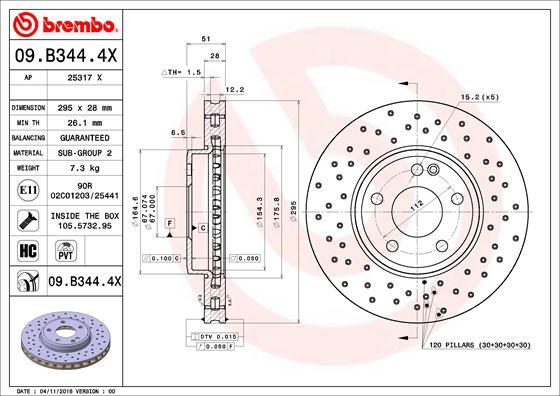 Brembo 09.B344.4X - Disque de frein cwaw.fr