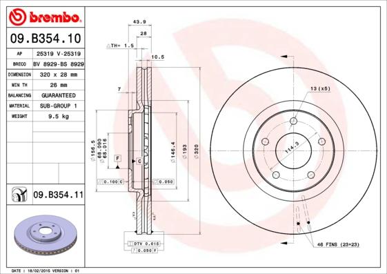 Brembo 09.B354.10 - Disque de frein cwaw.fr