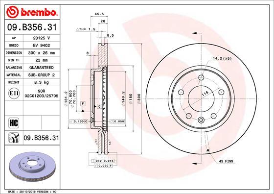 Brembo 09.B356.31 - Disque de frein cwaw.fr