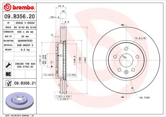 Brembo 09.B356.20 - Disque de frein cwaw.fr