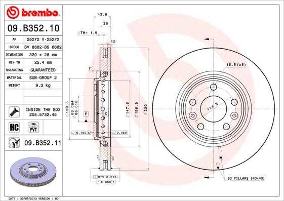 Brembo 09.B352.10 - Disque de frein cwaw.fr