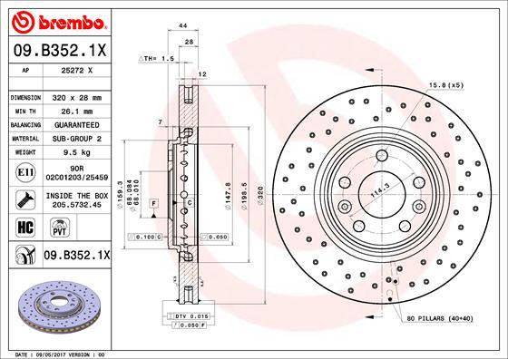 Brembo 09.B352.1X - Disque de frein cwaw.fr