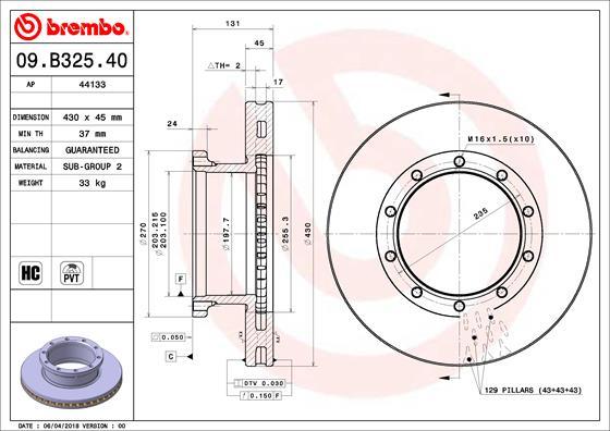 Brembo 09.B325.40 - Disque de frein cwaw.fr