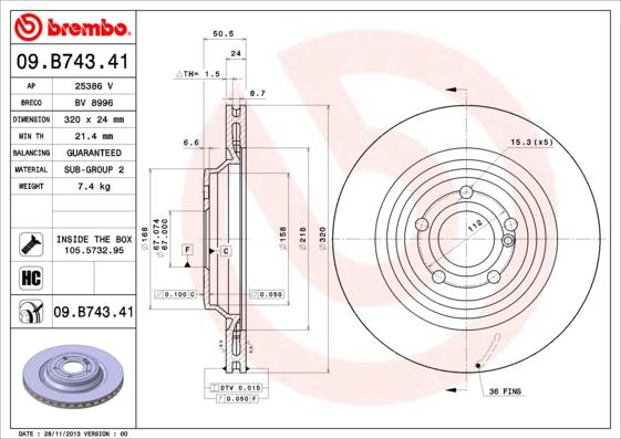 Brembo 09.B743.41 - Disque de frein cwaw.fr