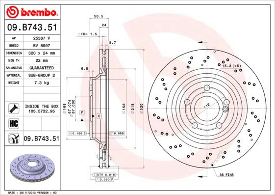 Brembo 09.B743.51 - Disque de frein cwaw.fr