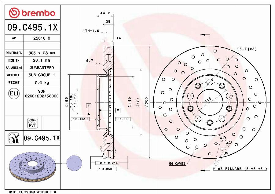 Brembo 09.C495.1X - Disque de frein cwaw.fr