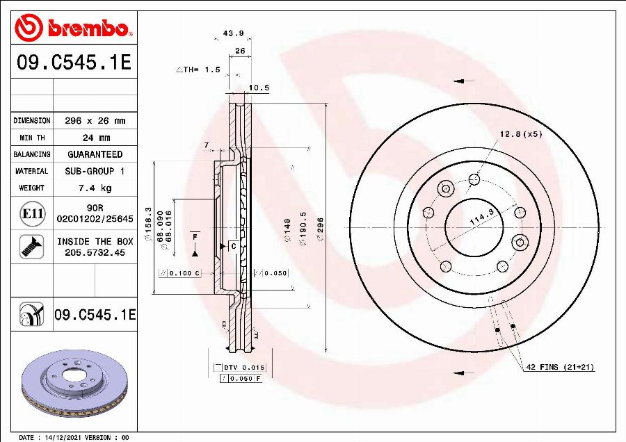 Brembo 09.C545.1E - Disque de frein cwaw.fr