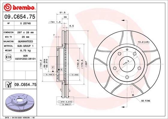 Brembo 09.C654.75 - Disque de frein cwaw.fr