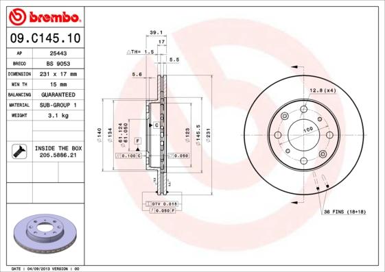 Brembo 09.C145.10 - Disque de frein cwaw.fr