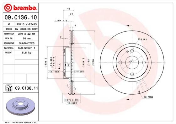 Brembo 09.C136.10 - Disque de frein cwaw.fr