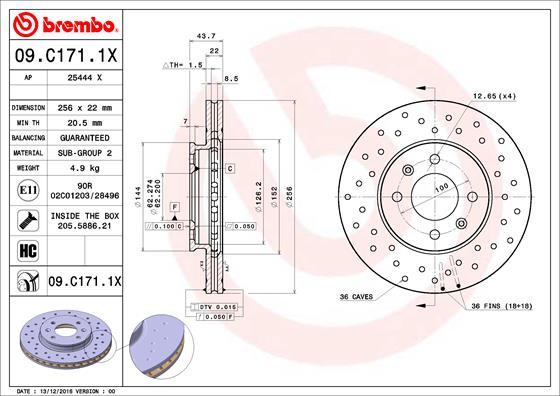 Brembo 09.C171.1X - Disque de frein cwaw.fr