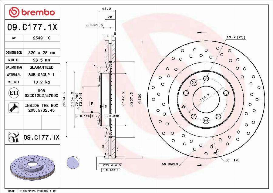 Brembo 09.C177.1X - Disque de frein cwaw.fr