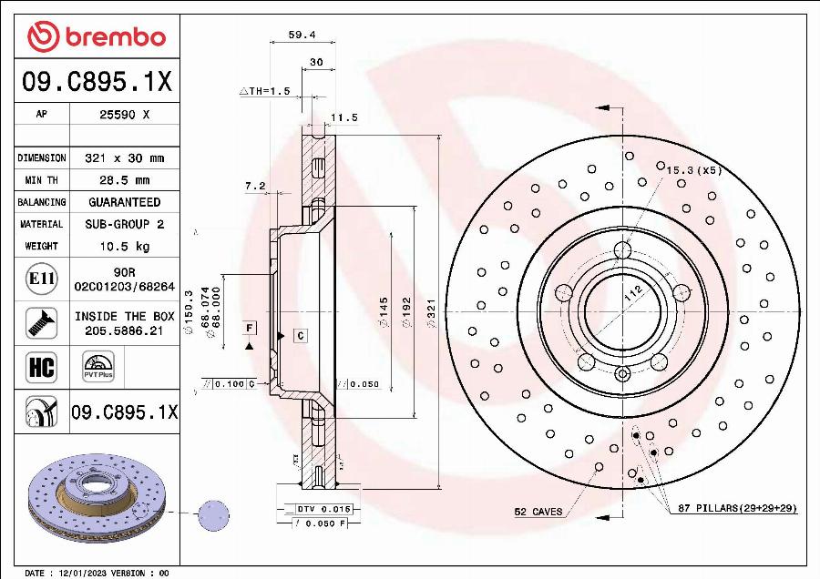 Brembo 09.C895.1X - Disque de frein cwaw.fr