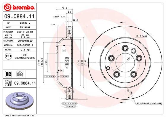 Brembo 09.C884.11 - Disque de frein cwaw.fr