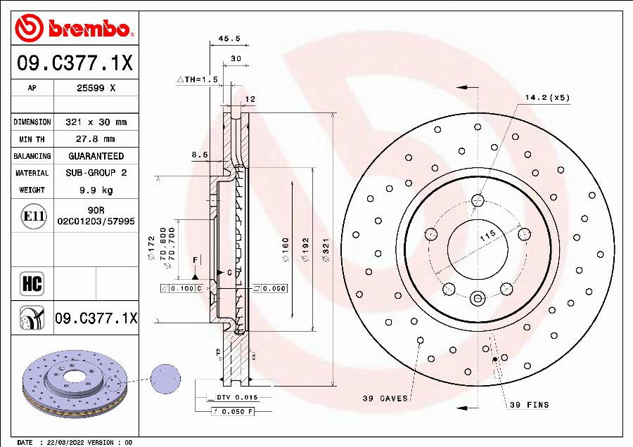 Brembo 09.C377.1X - Disque de frein cwaw.fr