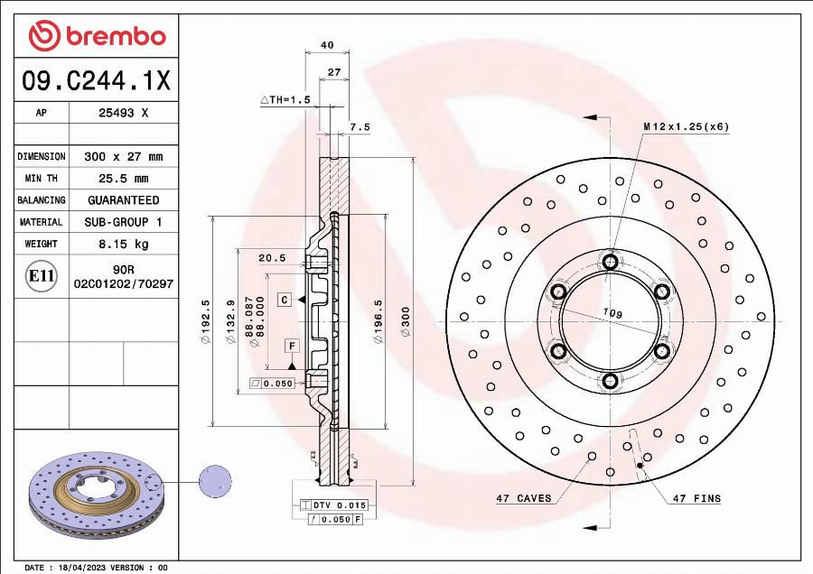 Brembo 09.C244.1X - Disque de frein cwaw.fr