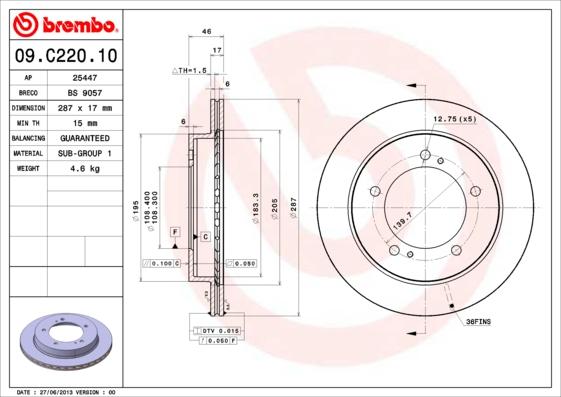 Brembo 09.C220.10 - Disque de frein cwaw.fr