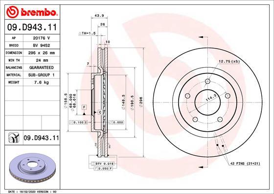 Brembo 09.D943.11 - Disque de frein cwaw.fr