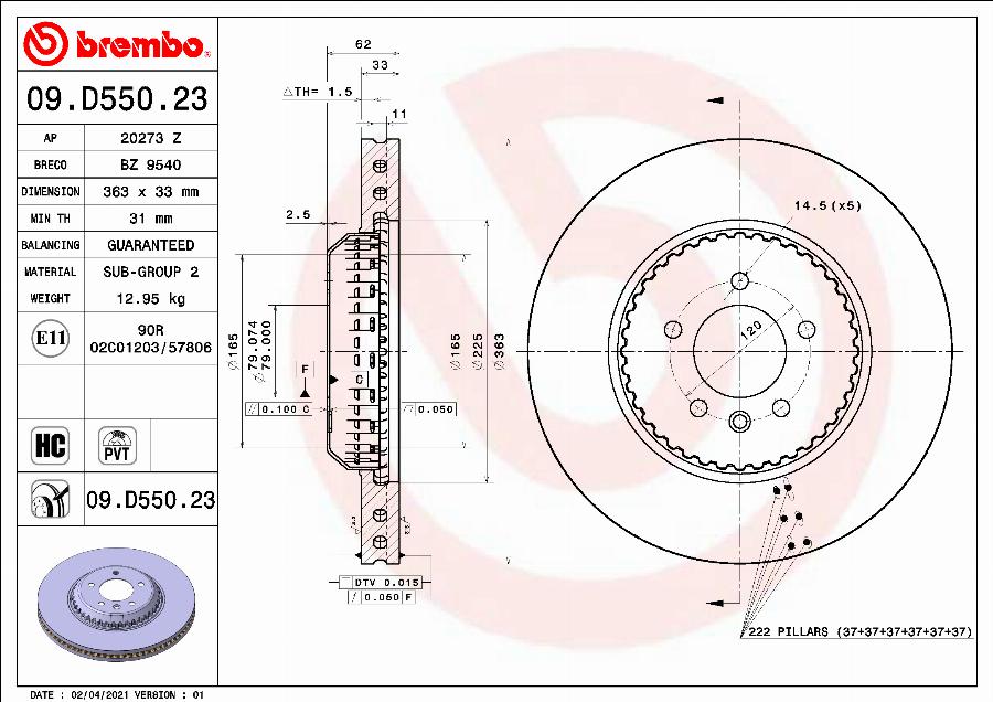 Brembo 09.D550.23 - Disque de frein cwaw.fr