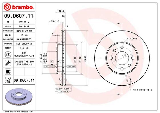 Brembo 09.D607.11 - Disque de frein cwaw.fr