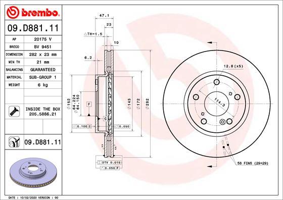 Brembo 09.D881.11 - Disque de frein cwaw.fr