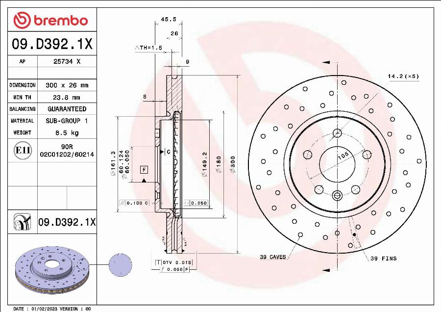 Brembo 09.D392.1X - Disque de frein cwaw.fr