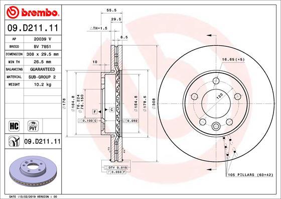 Brembo 09.D211.11 - Disque de frein cwaw.fr